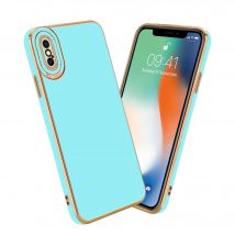 Coque pour Apple iPhone X / XS en Glossy Turquoise - Or Rose Housse de protection Étui en silicone TPU flexible et avec protection pour appareil photo