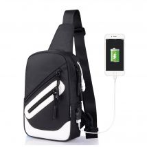 Sac À Bandoulière Multifonctionnel Charge USB Externe Étanche Blanc Noir YONIS