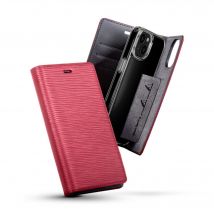 Diarycase 2.0 Coque clapet en cuir véritable avec support aimanté pour Apple iPhone 14, Rouge Bordeaux