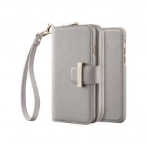 Coque portefeuille slim détachable 2-en-1 motif Saffiano pour Apple iPhone 6/6S/7/8/SE 2020/SE 2022, Gris ciel