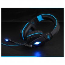 Casque Gamers Universel avec Micro et Télécommande LED Reglage Son Universel USB Jack (BLEU)
