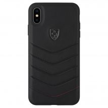 Funda de piel auténtica acolchada Ferrari para Apple iPhone XS Max, Negro - Nuevo