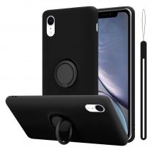 Coque pour Apple iPhone XR en LIQUID BLACK Housse de protection Étui en silicone TPU flexible avec anneau