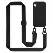 Tour de cou chaîne pour Apple iPhone XR en LIQUID BLACK Housse de protection en silicone avec cordelette réglable