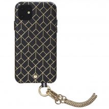 Coffret coque en Cuir embossé St Germain Noire avec bandoulière dorée amovible pour iPhone 11 Artefakt