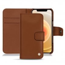 Funda de piel Apple iPhone 12 - Solapa billetera - Marrón - Piel lisa - Nuevo