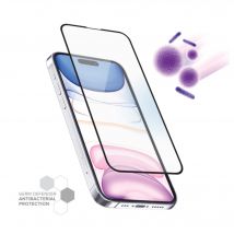 Protector de pantalla antibacteriano de cristal templado ultrarresistente (cobertura del 100% de la superficie) para Apple iPhone 14 Pro, Negro - 