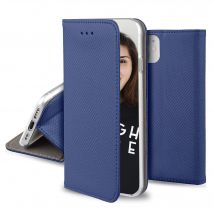 JAYM - Etui Folio Bleu pour Apple iPhone 14 Pro - Fermeture Magnetique - Fonction cinéma Stand - Rangement cartes inclus