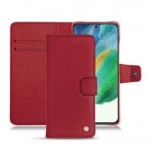 Housse cuir Samsung Galaxy S21 FE - - Rouge - Cuir saffiano