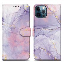 Coque pour Apple iPhone 12 / 12 PRO Design Marbre Rose Lilas No. 5 Housse de protection Étui avec fermeture magnétique, fonction de support et 