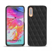 Coque cuir Samsung Galaxy A70 - Coque arrière - Noir - Cuir lisse couture