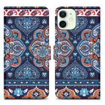Coque pour Apple iPhone 12 MINI Design Mandala Bleu No. 1 Housse de protection Étui avec fermeture magnétique, fonction de support et compartiment 