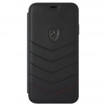 Funda acolchada de piel auténtica Ferrari para Apple iPhone XS Max, Negro - Nuevo