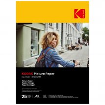 KODAK Picture Paper - Papier Photo Brillant, Pack de 25 Feuilles, Format A4 (21x29,7cm), 230g/m², Idéal pour Impressions Jet d'Encre, Couleurs 