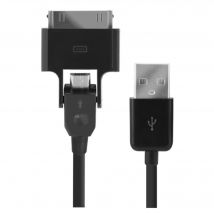 Câble USB/micro USB noir avec adaptateur 30 broches Apple