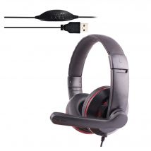 Casque Audio Stéréo USB 2.0 Oreillettes Ordinateur Microphone Volume Noir Rouge YONIS