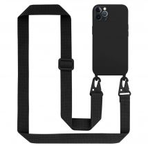 Tour de cou chaîne pour Apple iPhone 12 / 12 PRO en LIQUID BLACK Housse de protection en silicone avec cordelette réglable