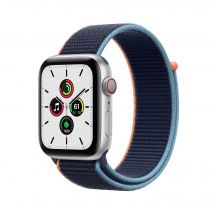 Watch SE OLED 44 mm - Boîtier en Aluminium Argent - GPS + Cellular - Bracelet Sport Nylon - Bleu