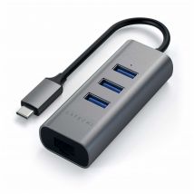 Adaptador Satechi USB C con puerto Ethernet RJ45 + 3 puertos USB Gris Sidereal - Nuevo