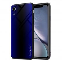 Coque pour Apple iPhone XR Aspect rayé en COBALT VIOLET Housse de protection Étui en silicone TPU et dos en verre trempé
