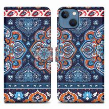 Coque pour Apple iPhone 14 PLUS Design Mandala Bleu No. 1 Housse de protection Étui avec fermeture magnétique, fonction de support et compartiment
