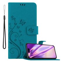 Coque pour Apple iPhone 14 PRO MAX en BLEU FLORAL Housse de protection Étui au design floral avec fermeture magnétique, fonction de support et