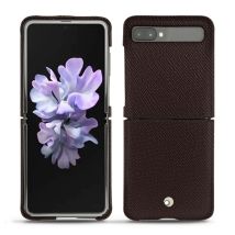 Coque cuir Samsung Galaxy Z Flip - - Marron envoûtant ( Pantone #4e3629 ) - Cuir saffiano