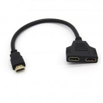 Adaptateur 2 ports Cable HDMI pour Television TV Console Gold 3D FULL HD 4K Ecran 1080p Rallonge (NOIR)