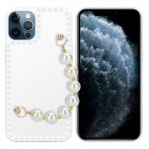 Coque pour Apple iPhone 12 PRO en Blanc avec perles Housse de protection Étui en silicone TPU flexible et avec tour de cou chaîne de poignet