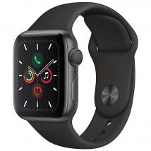 Watch Serie 5 GPS, boîtier 44mm Aluminium Gris Spatial et bracelet sportif noir