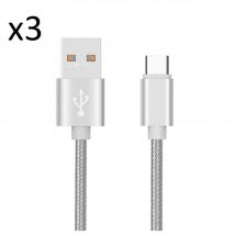 Pack de 3 Cables Metal Nylon Type C pour Smartphone Android Chargeur Connecteur