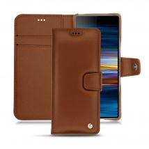 Housse cuir Sony Xperia 10 - Rabat portefeuille - Marron - Cuir lisse