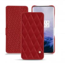 Funda de piel OnePlus 7 Pro - Solapa horizontal - Rojo - Piel lisa cosida - Nuevo