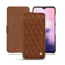 Housse cuir OnePlus 7 - - Marron - Cuir lisse couture