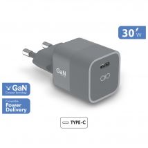 Chargeur maison 30W Power Delivery GaN Garanti à vie Gris - 100% Plastique recyclé Force Power
