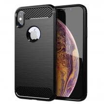 Coque pour Apple iPhone X / XS en Brushed Noir Housse de protection Étui en silicone TPU flexible, aspect inox et fibre de carbone