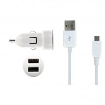 Mini chargeur allume-cigare blanc USB 2A avec câble micro USB