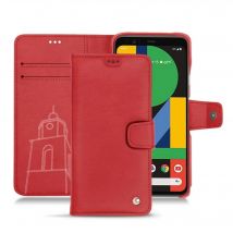 Funda de piel Google Pixel 5 - Solapa billetera - Rojo - Piel lisa de primera calidad - Nuevo