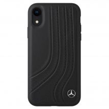 Funda de piel auténtica Mercedes-Benz New Bow II perforada para Apple iPhone XR, Negro - Nuevo