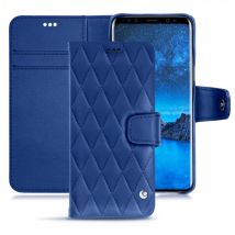 Funda de piel Samsung Galaxy S9 - Solapa billetera - Azul - Piel lisa cosida - Nuevo