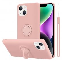 Coque pour Apple iPhone 14 PLUS en LIQUID PINK Housse de protection Étui en silicone TPU flexible avec anneau