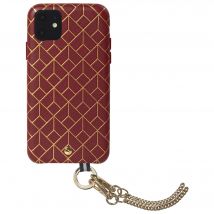Coffret coque en Cuir embossé St Germain Bordeaux avec bandoulière dorée amovible pour iPhone 11 Artefakt