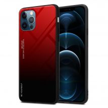 Coque pour Apple iPhone 13 PRO en ROUGE - NOIR Housse de protection Étui bicolore en silicone TPU et dos en verre trempé
