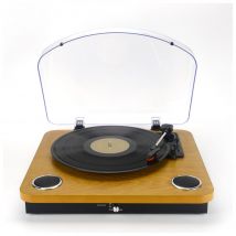 Giradischi Halterrego con altoparlanti/copertura integrati, RMS 2*2W, RCA OUT, Lec e Eng USB, BT IN/OUT, adattatore incluso, finitura laccata nera/