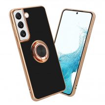Coque pour Samsung Galaxy S22 PLUS en Glossy Noir - Or avec anneau Housse de protection Étui en silicone TPU flexible, avec protection pour appareil 