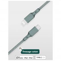 Câble Eco-conçu USB C / Lightning 3A 2m PD 60W Night Green Just Green
