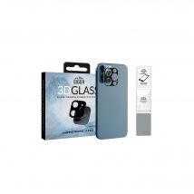 Protection d'objectif d'appareil photo en fibre de verre pour iPhone 12 Pro - Transparent/noir - Avec kit de nettoyage