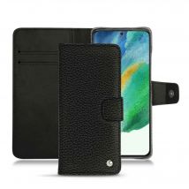 Funda de piel Samsung Galaxy S21 FE - Solapa billetera - Negro - Piel granulada - Nuevo
