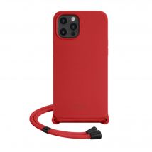 Coque en gel de silicone doux en bandoulière pour Apple iPhone 12 Pro Max, Rouge Ardent