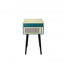 Giradischi in vinile Halterrego con 4 gambe in legno rimovibili e altoparlanti integrati, RMS 2*5W, uscita RCA, ingresso Aux e jack per cuffie, BT IN/